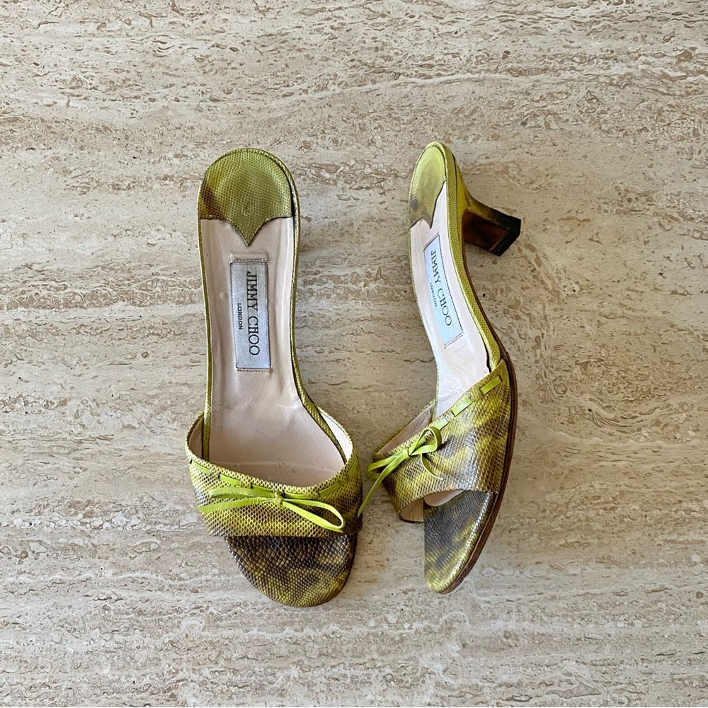 Vintage Jimmy Choo Lizard Bow Mule Sandals
